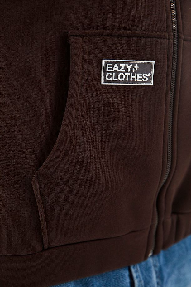 Eazy Premium Oversize Kapüşonlu Ceket Unisex Koyu Kahve Kalın Hırka - 5