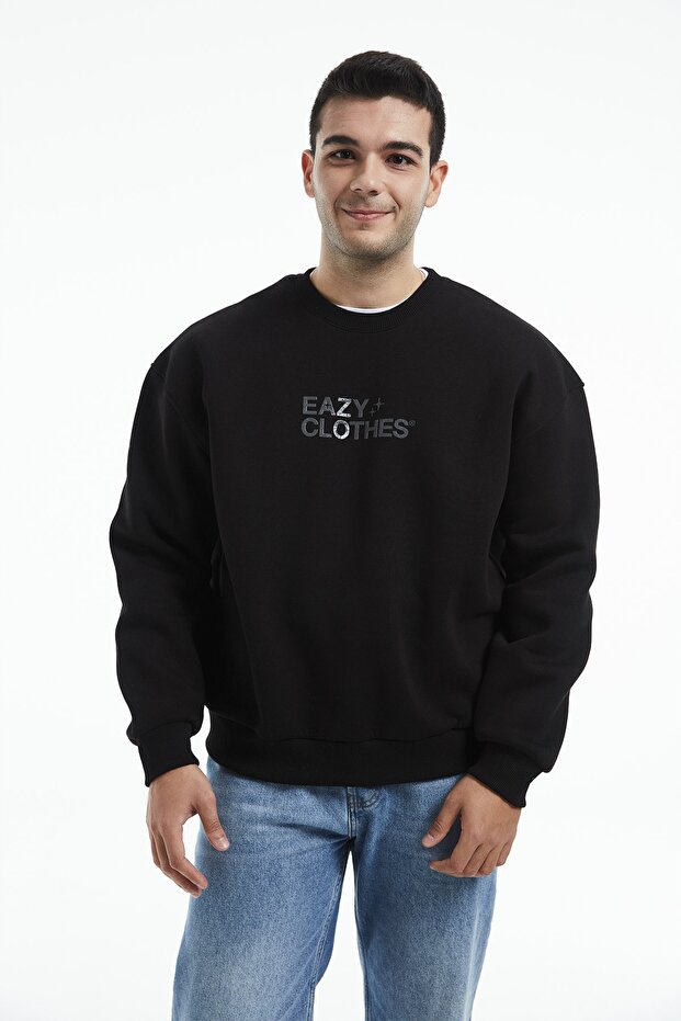 Eazy Clothes Oversize Unisex Black Crew Neck Thick Sweatshirt