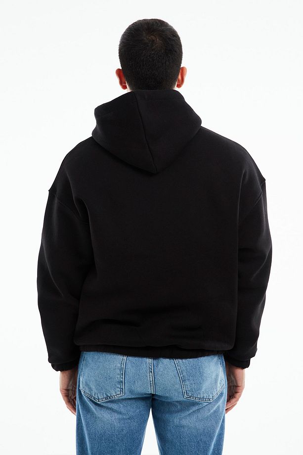 Eazy Premium Oversize Kapüşonlu Ceket Unisex Siyah Kalın Hırka - 3