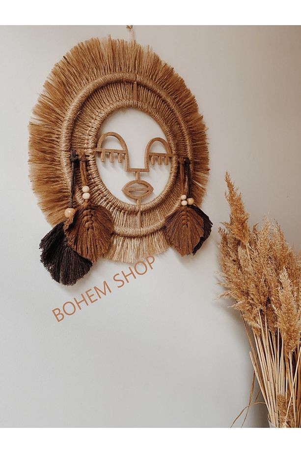 El Yapımı Kadın Figürlü Etnik-bohem Makrome Yapraklı Duvar Süsü Duvar Dekoru - Bohemshop.com - 2