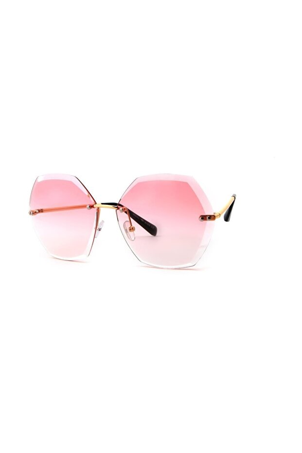 Women's Sunglasses Geometric Design Gold Frame Pink Glass