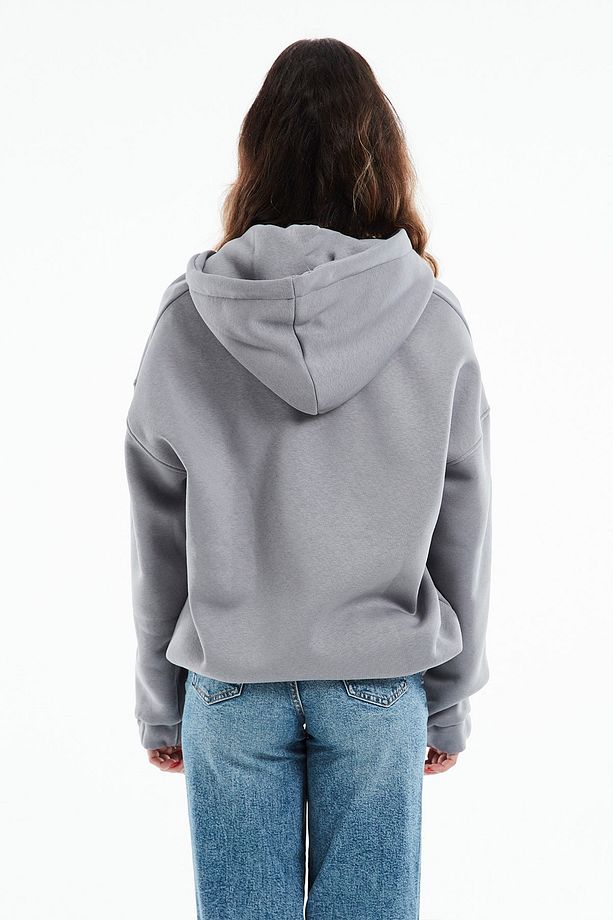 Eazy Premium Oversize Kapüşonlu Ceket Unisex Gri Kalın Hırka - 3