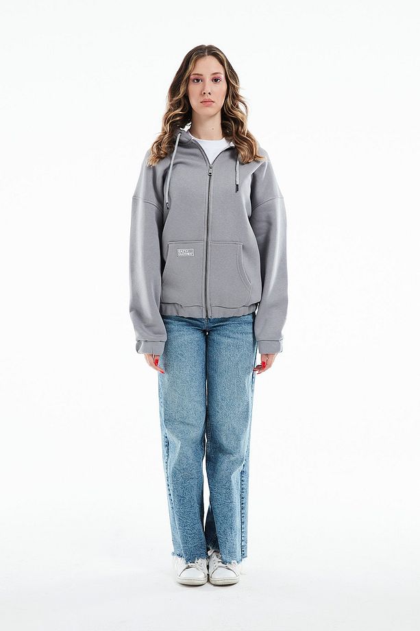 Eazy Premium Oversize Kapüşonlu Ceket Unisex Gri Kalın Hırka - 5