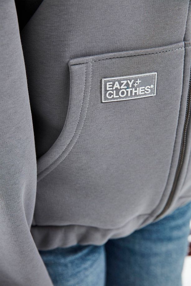 Eazy Premium Oversize Kapüşonlu Ceket Unisex Gri Kalın Hırka - 7