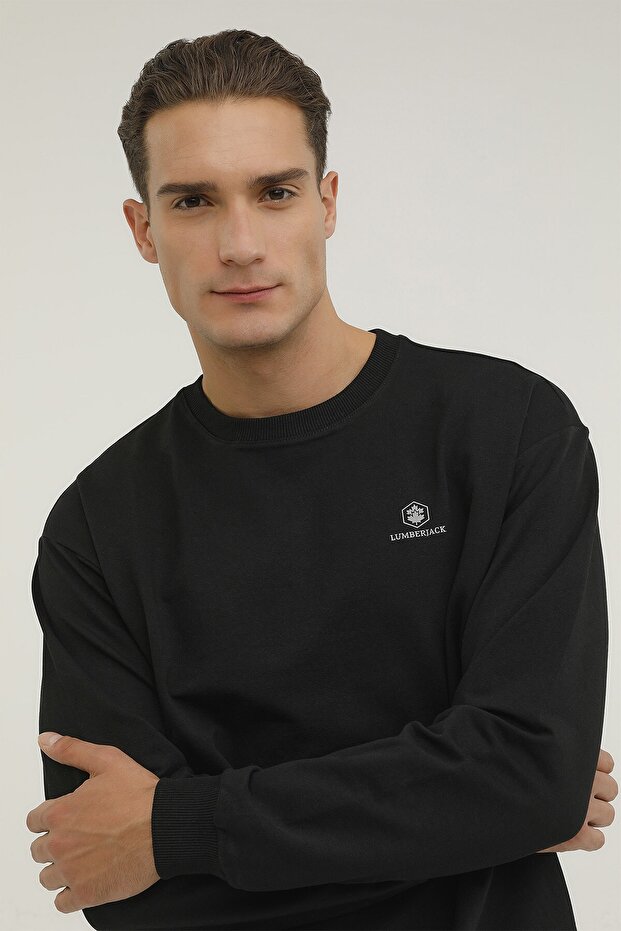 M-sn75 Basıc C Neck Sweat Siyah Erkek Sweatshirt - 5
