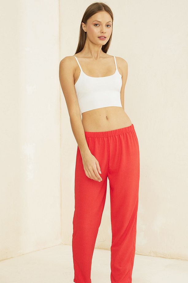 Mercan Krinkıl Kumaş Likralı Tek Alt Pijama Altı - 2