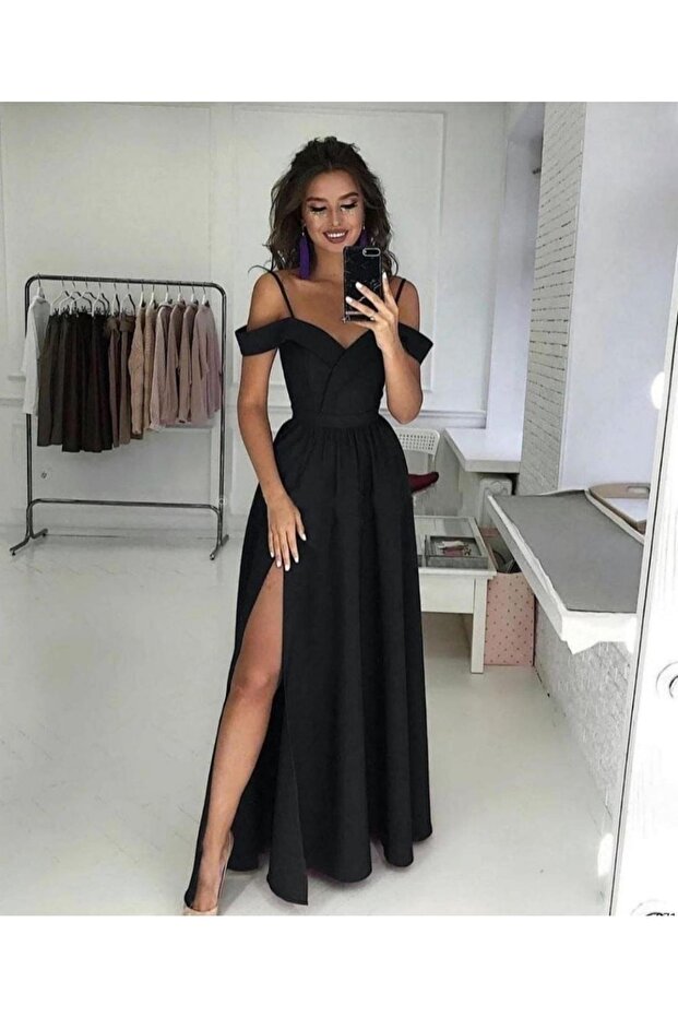 Askılı Maxi Abiye Elbise - 1