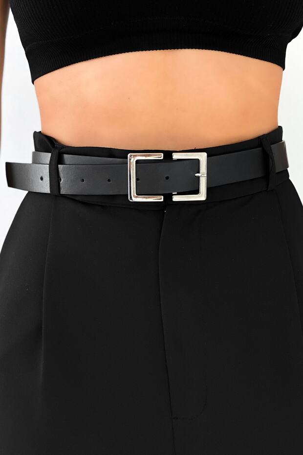 Women's Black Basic Silver Buckle Belt BE655