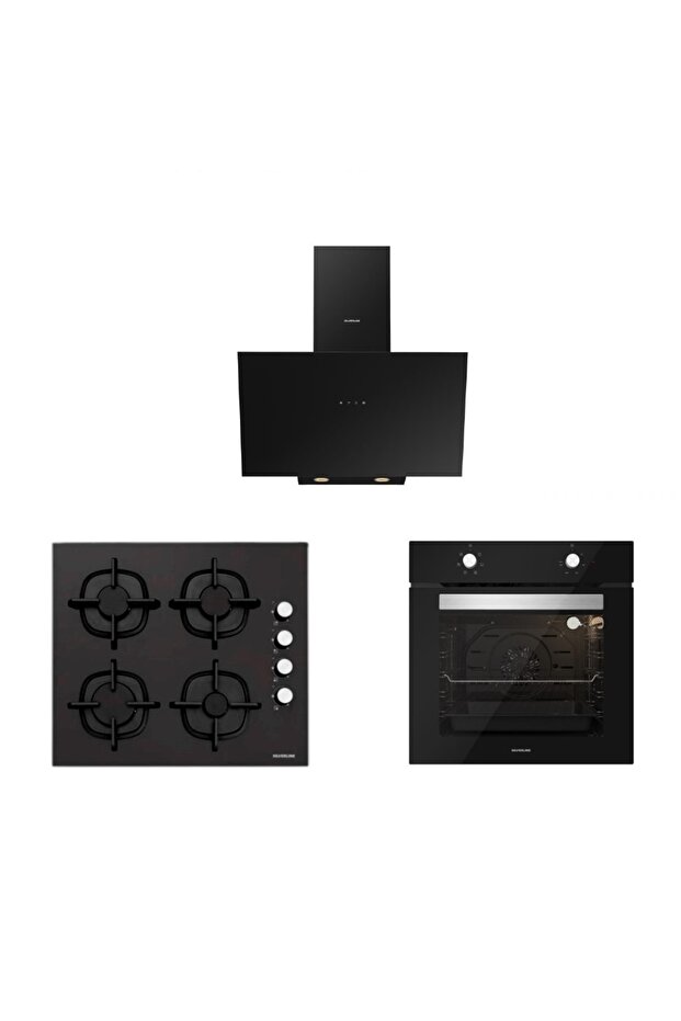 Siyah 3'lü Cam Ankastre Set (3481 Flam 60+cs5343b01+bo65e1b01) - 1