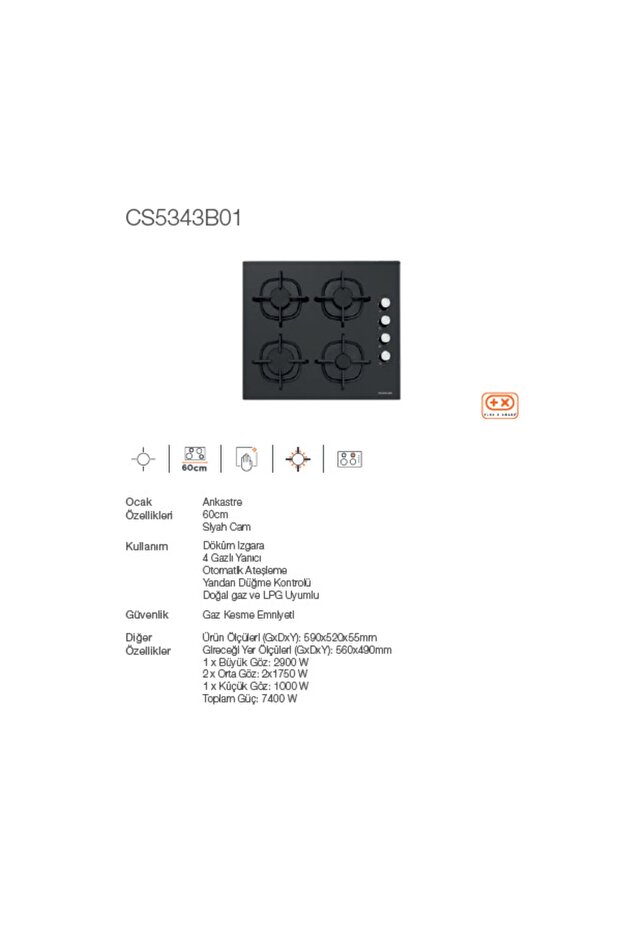 Siyah 3'lü Cam Ankastre Set (3481 Flam 60+cs5343b01+bo65e1b01) - 3