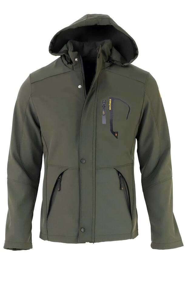 Men's Khaki Softshell Coat with Fur Inside, Water and Windproof New Season Sports Coat