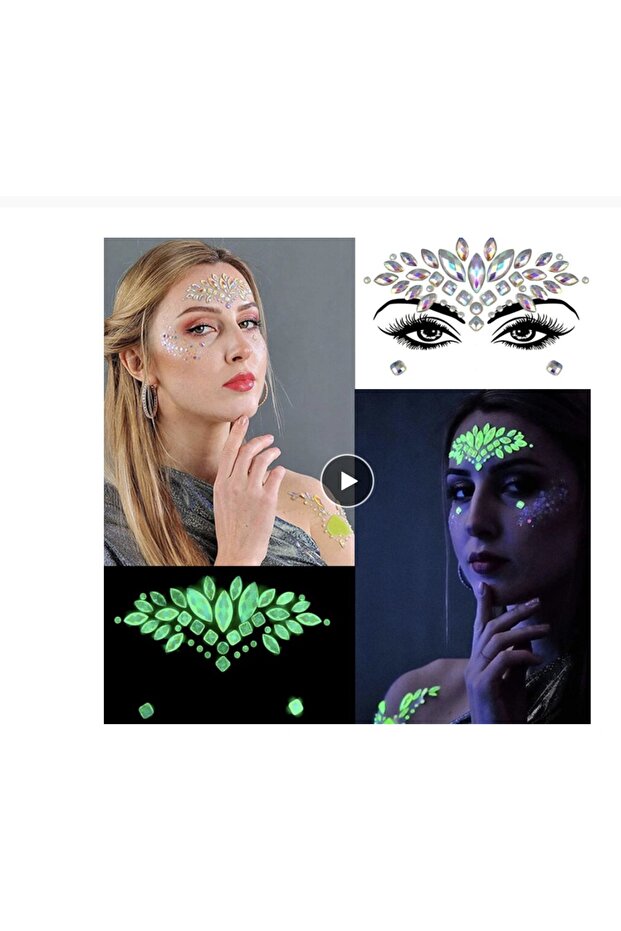 Gece Parlayan Yüz Taşı Fosfor Yüz Mücevheri Yüz Takısı Taş Yapışkanlı Parti Başlasın - 1