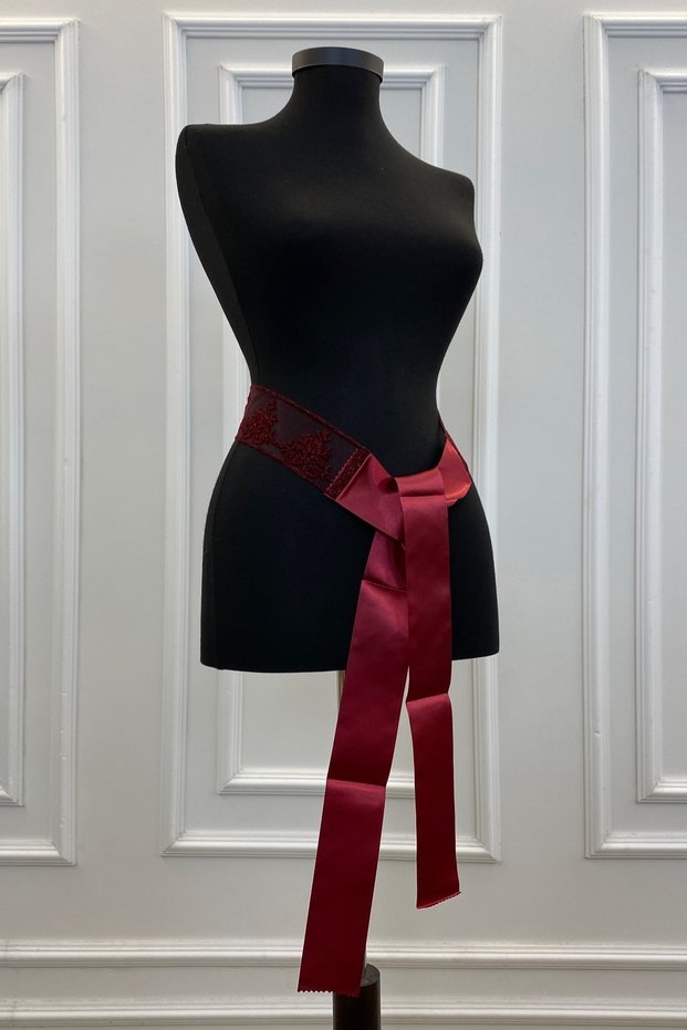 Burgundy Bridal Sash, Bridal Ribbon, Bridal Waist Belt, Sister Sash, Silvery Center Motif