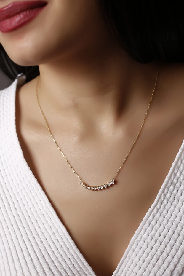 Süzme Su Yolu Taşlı Gümüş Kolye - 2