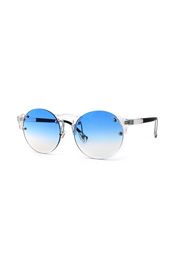 Women's Sunglasses Round Design Silver Frame Blue Glass