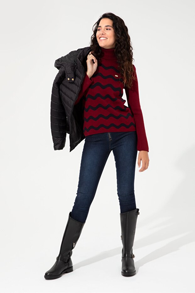 High Collar Red Women's Sweater Lemar