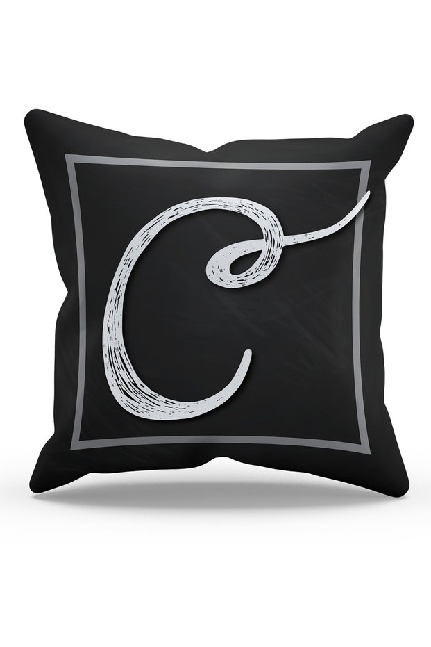 Suede Throw Pillow Cover with Double Sided Printed Letter C Pattern