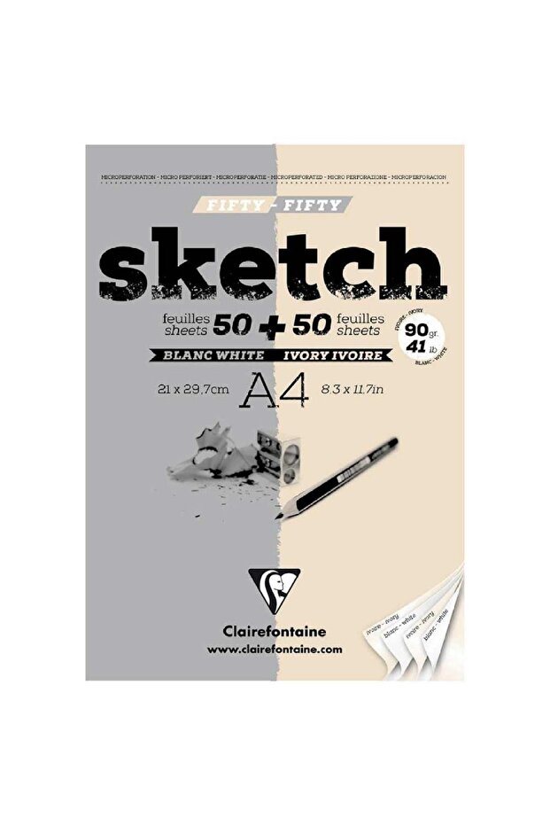 Esquisse Ivory & Blanc Sketch 90gr Drawing Plaque 100 Sheets A4 (21x29.7cm) (1 Side Adhesive)