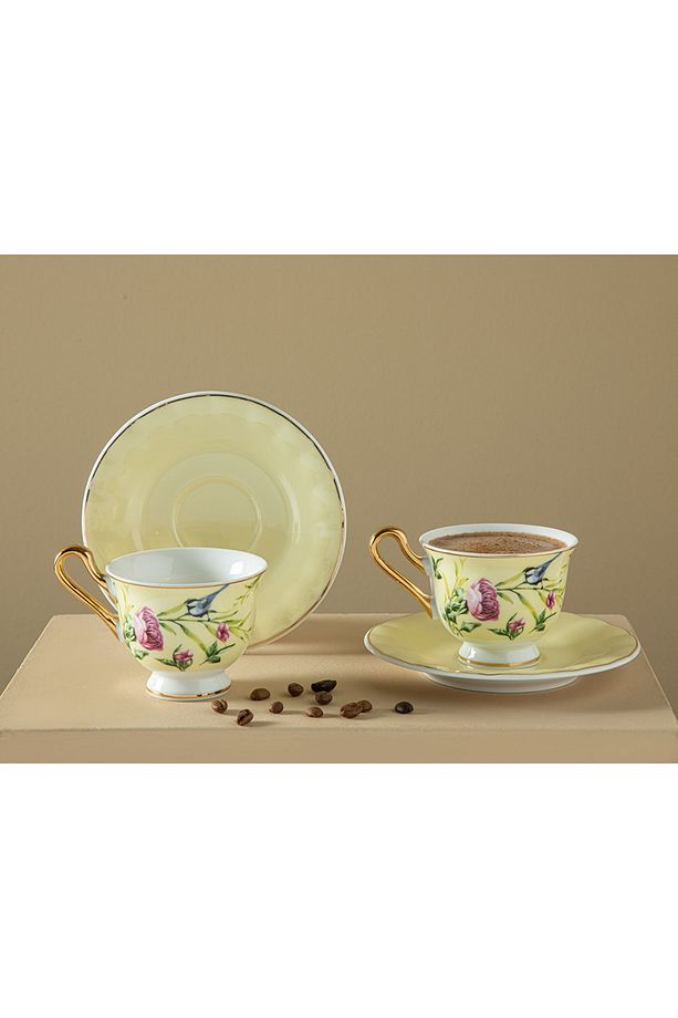 Vanilla New Bone China 4 Parça 2 Kişilik Kahve Fıncan Takımı 90 Ml Açık Sarı - 1