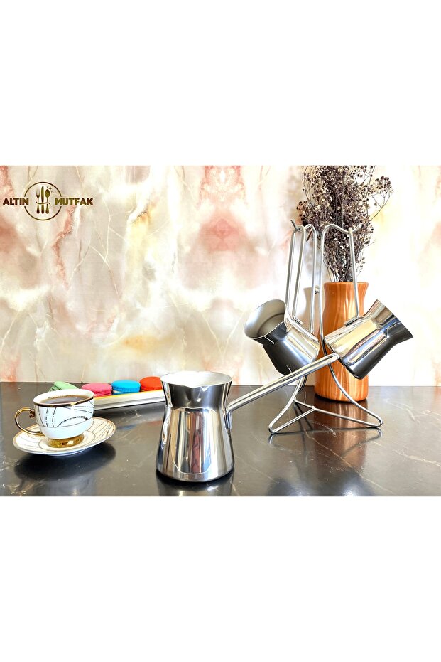4 Parça Paslanmaz Çelik Lüks Cezve Takımı - 1