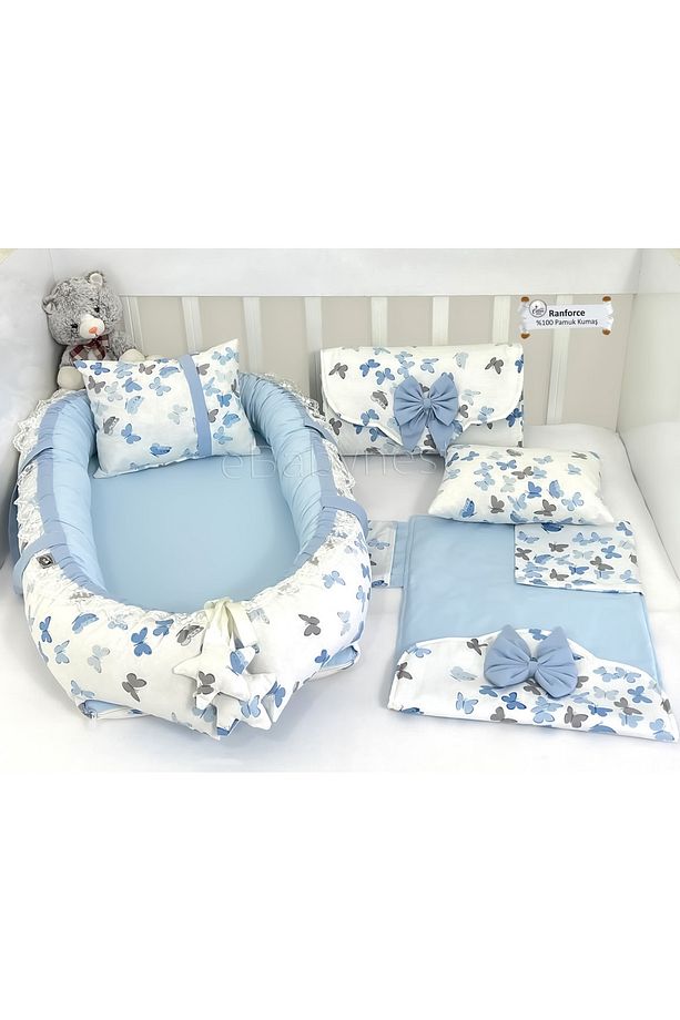 Kelebek Serisi Mavi Babynest Alt Açmalı Set - 1