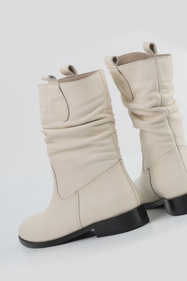 Kadın Bej Hakiki Deri 35-41 Numara Körüklü Bot & Bootie - 4