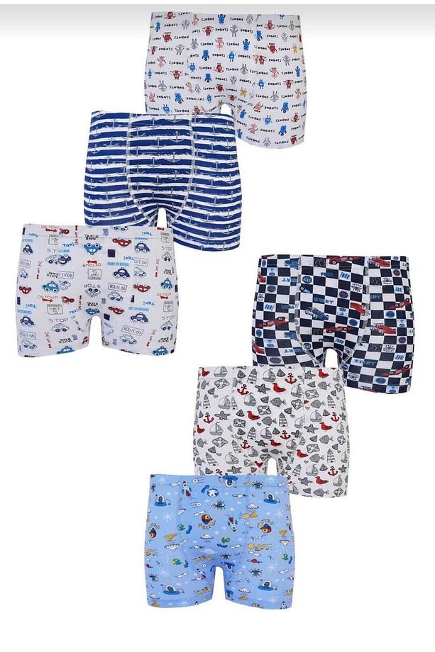0254 Desenli Erkek Çocuk Boxer Şort 6 Lı - 1