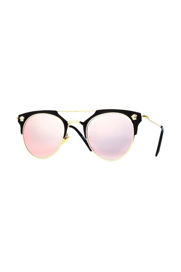 Women's Sunglasses Oval Design Gold Black Detailed Frame Mirror Glass