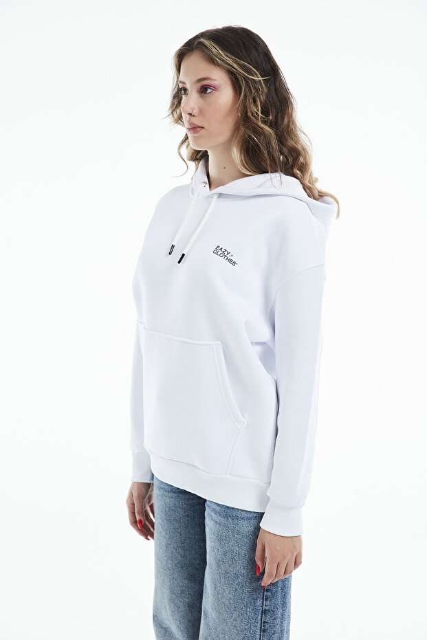 Eazy Basic Oversize Unisex Premium Beyaz Kapüşonlu Kalın Hoodie - 2