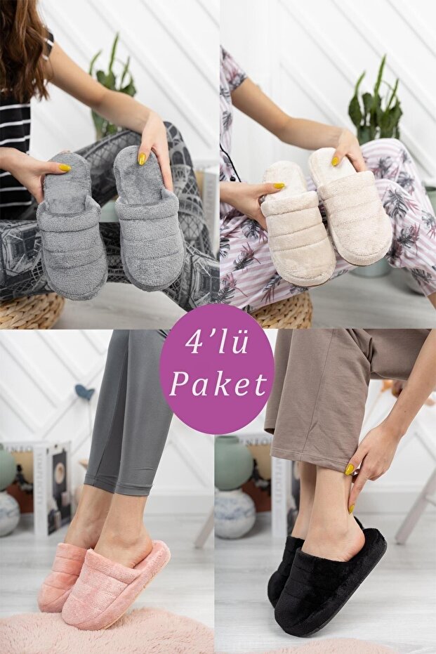 Plush Slippers Imported Velsoft Fabric Silent Eva Sole Indoor Indoor Slippers Women (4 PCS)