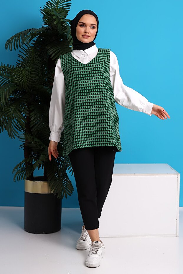 سترة نسائية منقوشة بنقشة Houndstooth