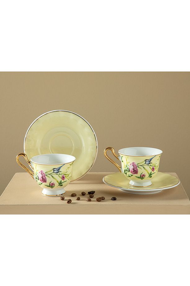 Vanilla New Bone China 4 Parça 2 Kişilik Kahve Fıncan Takımı 90 Ml Açık Sarı - 2