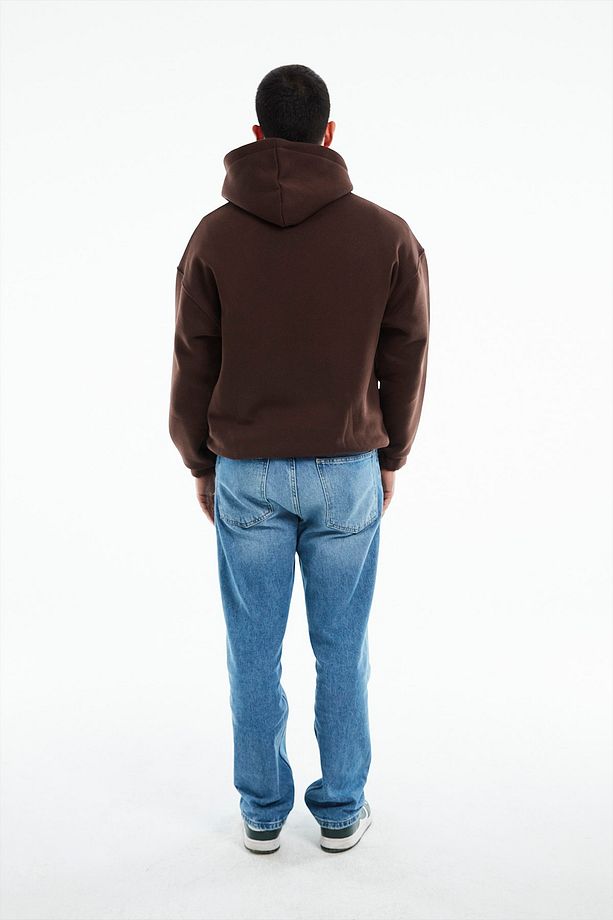 Eazy Premium Oversize Kapüşonlu Ceket Unisex Koyu Kahve Kalın Hırka - 3