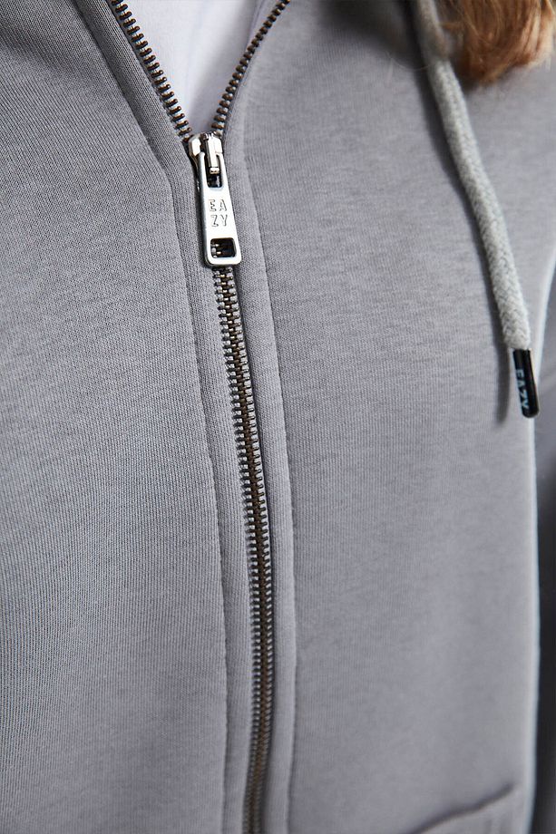 Eazy Premium Oversize Kapüşonlu Ceket Unisex Gri Kalın Hırka - 6