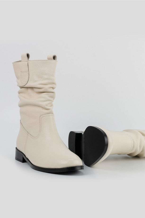 Kadın Bej Hakiki Deri 35-41 Numara Körüklü Bot & Bootie - 5