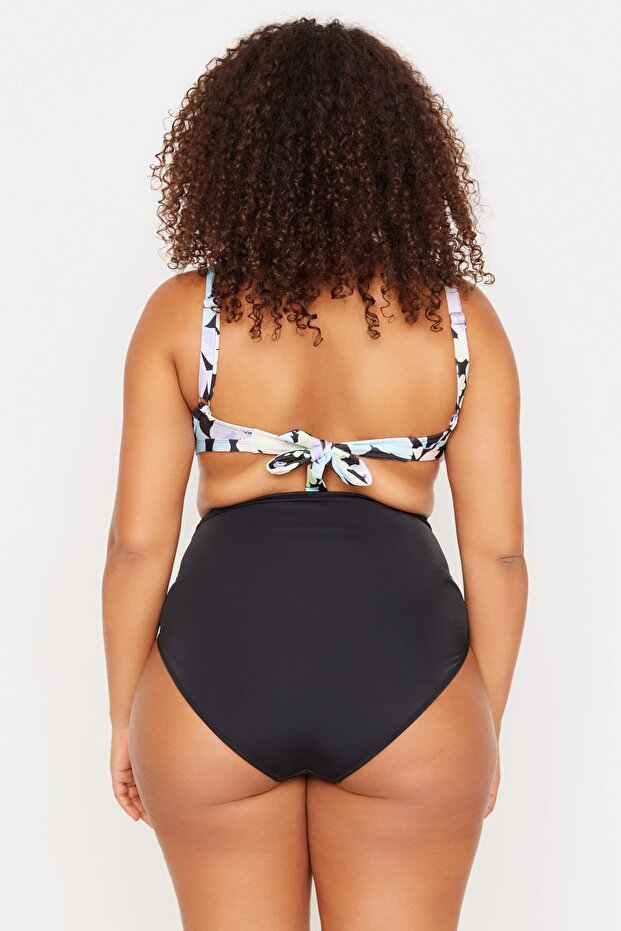 Siyah Yüksek Bel Korseli Büzgü Detaylı Toparlayıcı Büyük Beden Bikini Altı TBBSS23CR00001 - 5