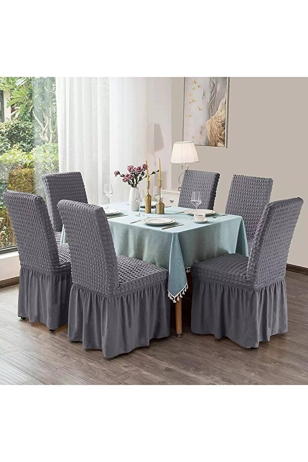 Bashtugh Chair Cover with Ruffled Skirt, Elastic, Washable Chair Cover, 6 Pieces.