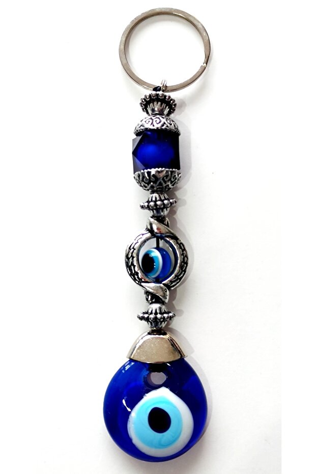 Blue Crystal Stone Evil Eye Beaded Keychain