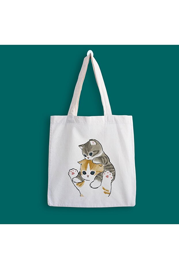 Şımarık Kediler Baskılı Bez Çanta - 1