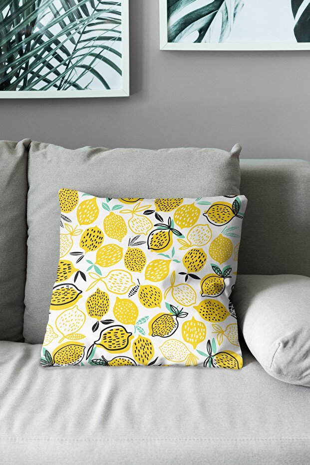 Double Sided Printed Lemon-2 Patterned Suede Throw Pillow Case - 3