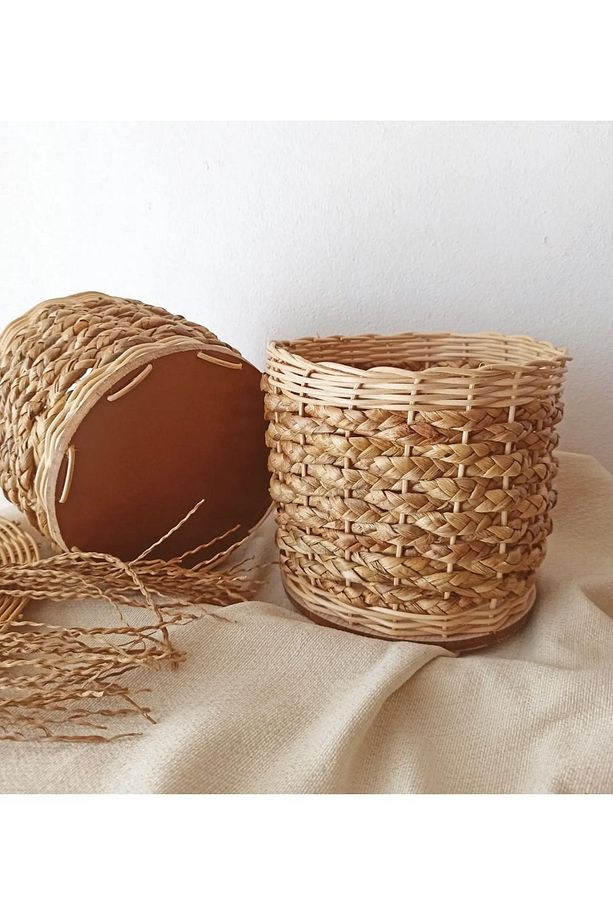 Gudelidekor Bambu Hasır Rattan Tabanı Ahşap Saksı - 3