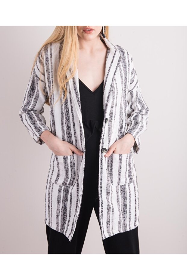 Striped Long Jacket - 1