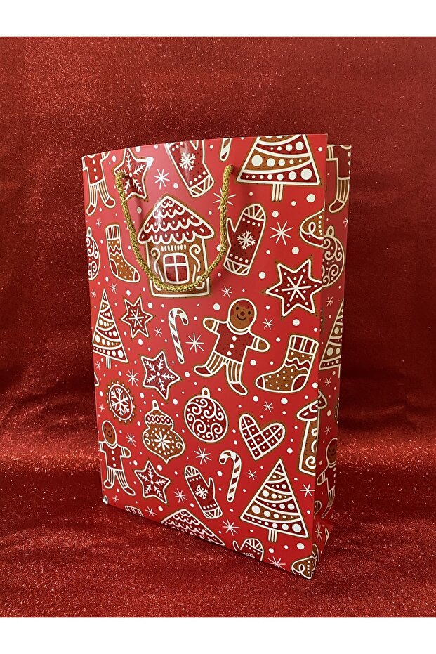 Kırmızı Cookie Yılbaşı Hediye Karton Poşet - 1