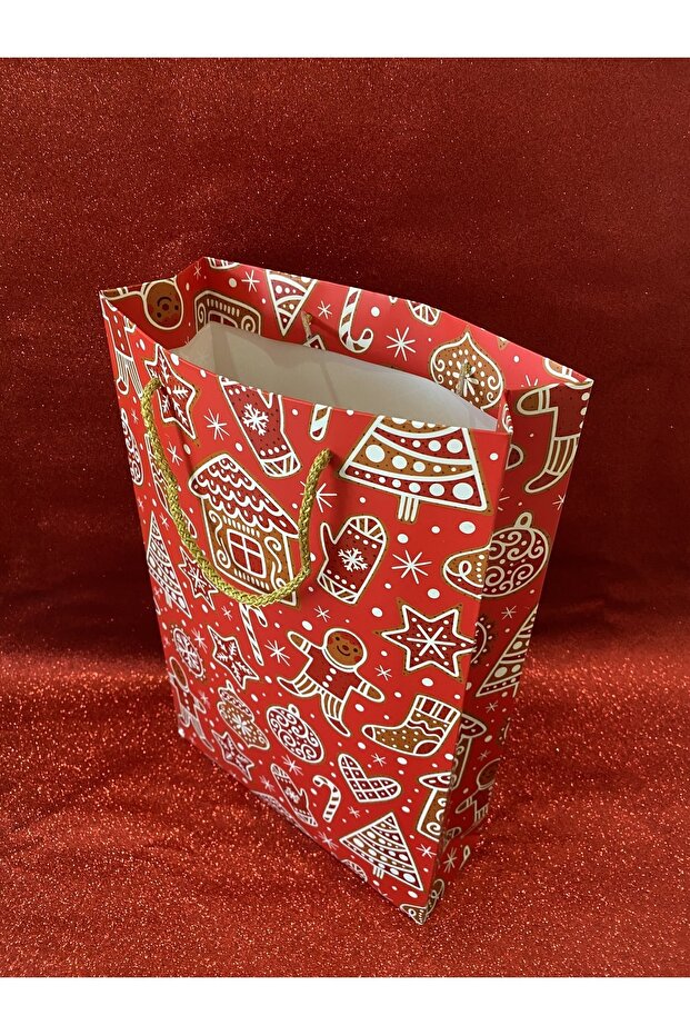 Kırmızı Cookie Yılbaşı Hediye Karton Poşet - 2