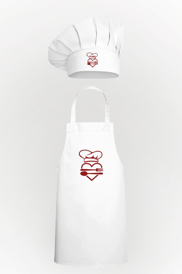 Chef Fork And Spoon Design Mushroom Bonnet & Kitchen Apron Advantage Package