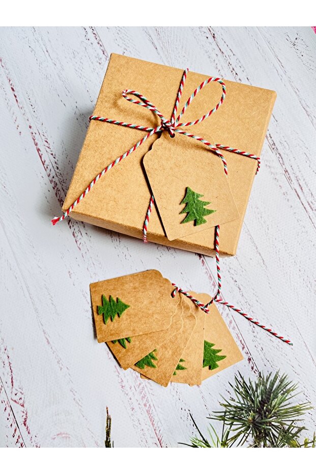 Kraft Label / felt Pine Tree Patterned Kraft Label 5 Pieces