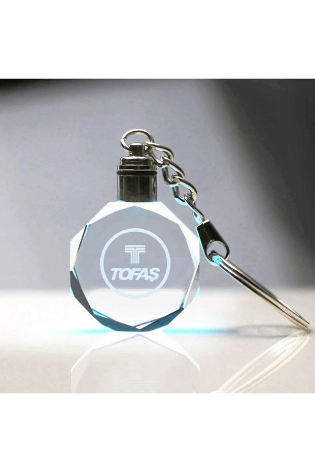 2D Blasted Crystal LED Illuminated Keychain with Tofaş Logo, Car Keychain