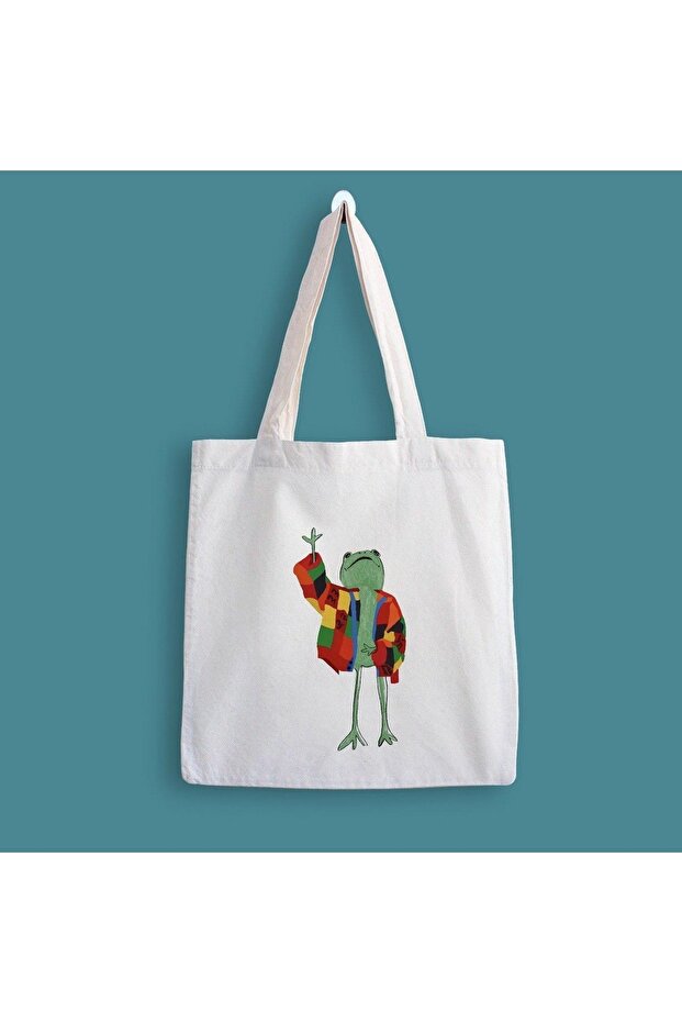 Frog Baskılı Bez Çanta - 1
