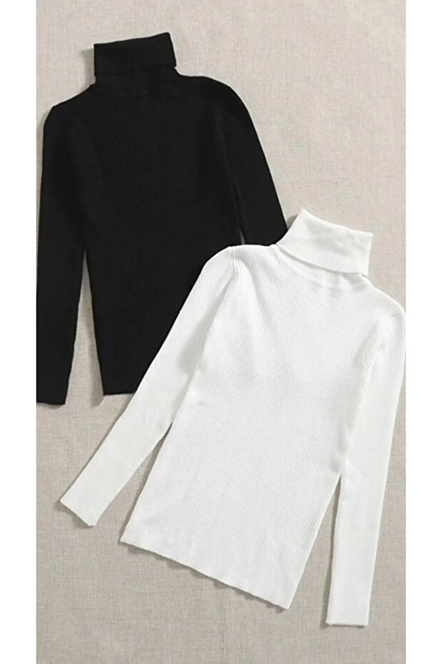Unisex 2-Pack Black and White Cotton Turtleneck Lycra Camisole Slim Fit Turtleneck Sweater
