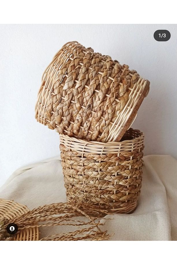 Gudelidekor Bambu Hasır Rattan Tabanı Ahşap Saksı - 1